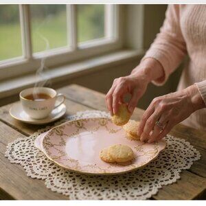 Vintage Queen Anne Pink Golden Scrolling Cake Plate